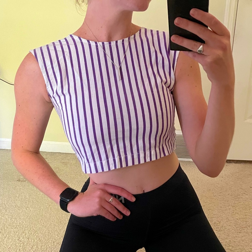 Vintage tie-back striped cropped tank